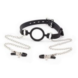 OHMAMA FETISH - RING GAG WITH CHAINS AND NIPPLE CLAMPS